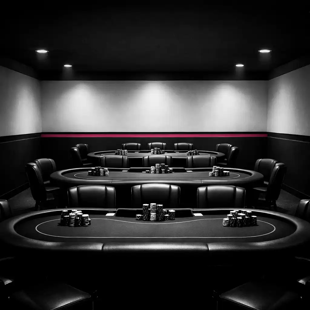 Dedicated card lounge with multiple poker tables and professional felt