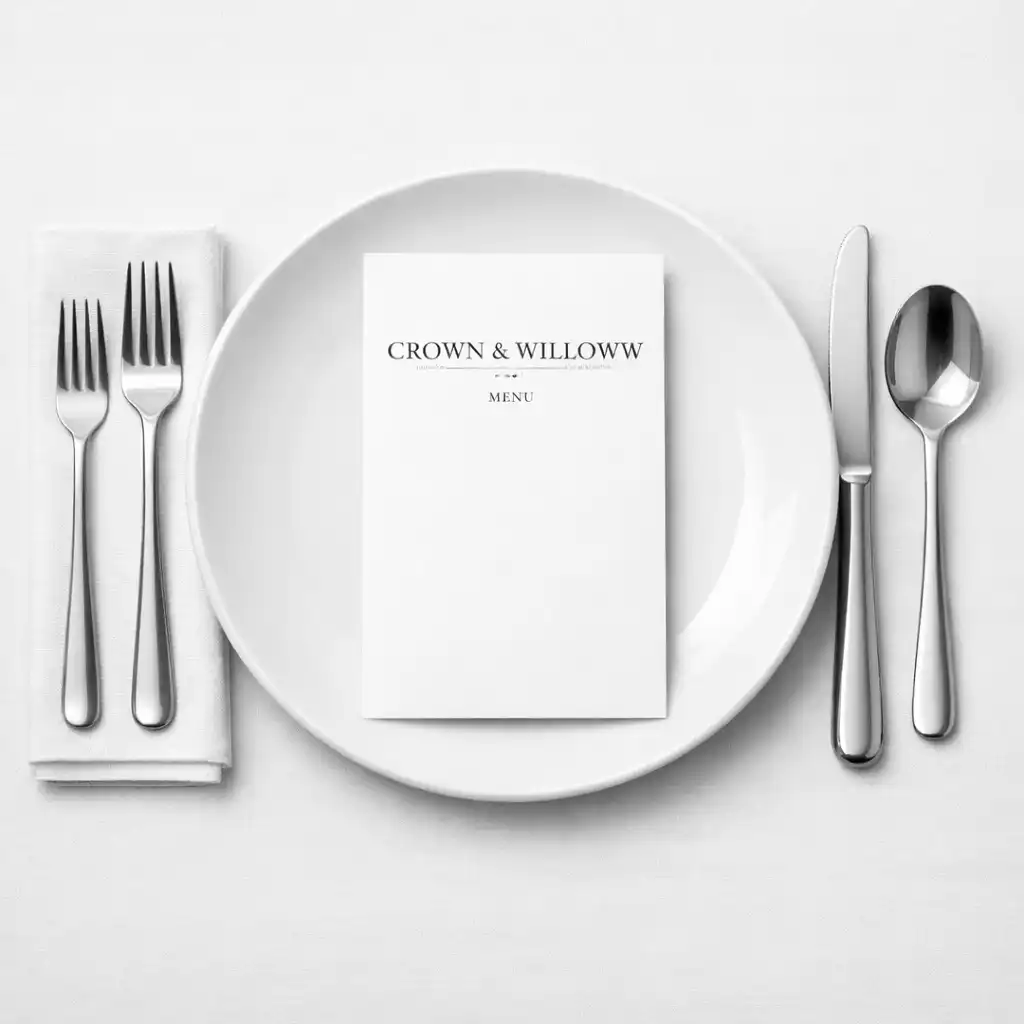 Close-up of a precise table setting with aligned cutlery, folded napkin, and a single menu card